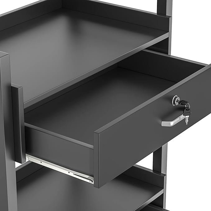 Salon Beauty Cabinet Cart Trolley 2-Layer Rolling Storage Drawer Organizer Wheels Lockable Tool Salon Station Barber Stylist Equipment Makeup Spa Cart (Black-2 Layer)
