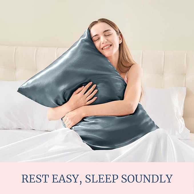 BEDELITE Satin Pillowcase for Hair and Skin, Super Soft and Cooling Similar to Silk Pillow Cases 2 Pack with Envelope Closure, Gift for Women Men(20"x36" King Size, Space Grey)