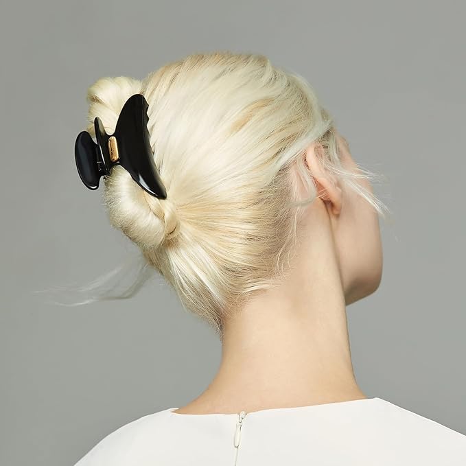 Acetate Hair Clip for Women, SHE'S FREE STYLE JUST FOR YOU [2024 New] Premium Tortoise Shell Hair Claw Clips, Butterfly Hair Accessory (Black-3.4")
