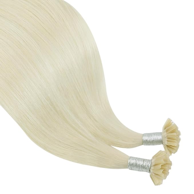 YoungSee U Tips Hair Extensions Human Hair Platinum Blonde Pre Bonded U Tip Blonde Hair Extensions Hot Fusion Real Hair Utip Extension Keratin Hair Extension Long Straight Add Length 22In 1G/S 50G