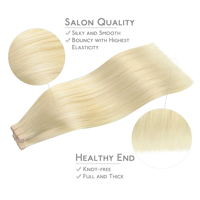 WENNALIFE Tape in Hair Extensions Human Hair, 40pcs 100g 24 inch Bleach Blonde Straight Invisible Reusable Real Hair Extensions
