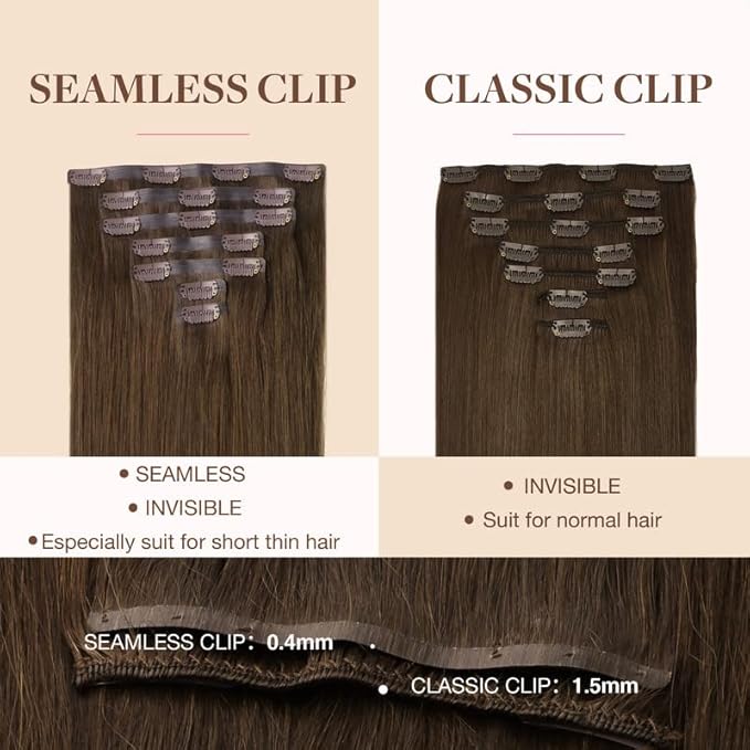 GOO GOO Clip in Hair Extensions Real Human Hair, Remy Human Hair Extensions Clip ins for Women, Natural Human Hair, 20inch 110g 7Pcs, 4A Chocolate Brown