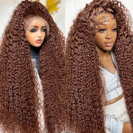250 Density 34 Inch Deep Wave 360 Lace Front Wigs Human Hair Full Chocolate Brown Lace Front Wig Pre Plucked with Bady Hair Curly Wig 360 Glueless Lace Frontal Wigs for Women