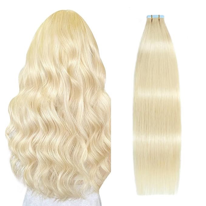 SUYYA Tape in Hair Extensions Human Hair Bleach Blonde 28 Inch 60g/pack 20pcs Straight Seamless Skin Weft Tape in Real Human Hair Extensions(28inch #613 Bleach Blonde)