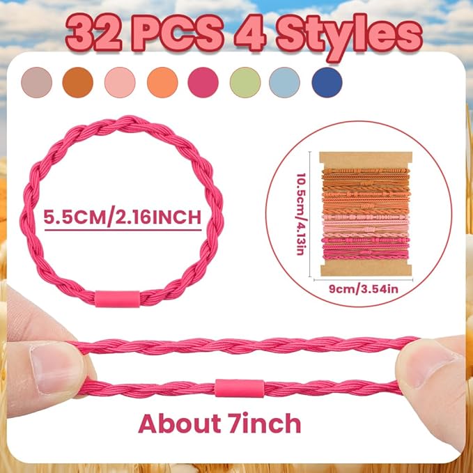 DIYDEC 32PCS Boho Hair Bracelets for Women Elastic Bracelets Hair Ties No Damage Hair Bands for Girls Thick Thin Long Curly Hair Accessories(C Style)