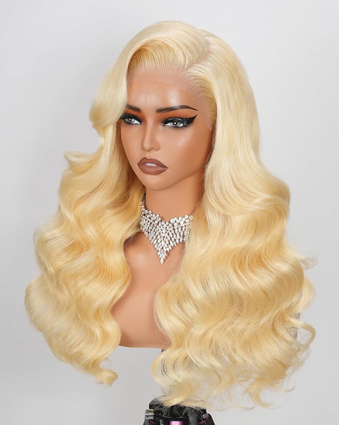 24 Inch 613 13x6 Lace Front Wig Human Hair 180 Density Blonde Wig Human Hair Body Wave 100% Real Human Hair True Length Random Dyeing No Shedding No Synthetics Triple Lifespan 3X