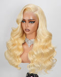24 Inch 613 13x6 Lace Front Wig Human Hair 180 Density Blonde Wig Human Hair Body Wave 100% Real Human Hair True Length Random Dyeing No Shedding No Synthetics Triple Lifespan 3X