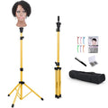 Klvied Reinforced Wig Head Stand, Adjustable Wig Stand tripod for Cosmetology Hairdressing, Metal Mannequin Head Stand for Styling,Golden Yellow(Mannequin Head Not Included)