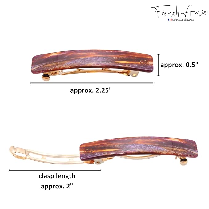 French Amie Small 2 1/4 inch Celluloid Handmade Hair Barrette No Slip Grip Durable Styling Women Hair Accessories Hair Clip for Girls, Made in France(Purple Touch)