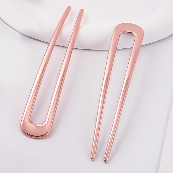 6Pcs Metal French Hair Pins for Women U Shape Sticks 3.9 Inch Vintage Fork for Hairstyle Accessories(Rosegold)