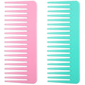 Wide and Large Detangling Comb for Long, Curly, Wet Hair - No Handle Styling and Shampoo Comb (2 Pieces - Pink, Cyan)