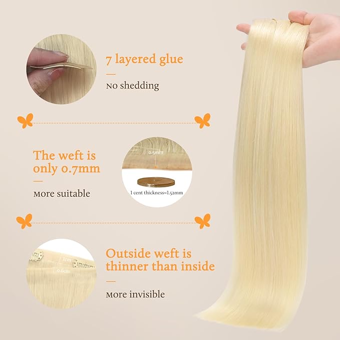 DOORES Seamless Clip-in Hair Extensions, Blonde 16 Inch 7pcs 110g, Remy Clip-in Extensions with Thin Weft Straight Remy, Thick Hair, Invisi Edge