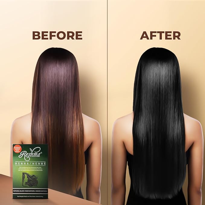 Reshma Beauty 30 Minute Henna Hair Color Infused with Organic Henna Lawsonia Inermis 100% Gray Coverage for Soft, Shiny Hair, Plant-Based Hair Dye—1.05 oz Pack of 1 (Black)