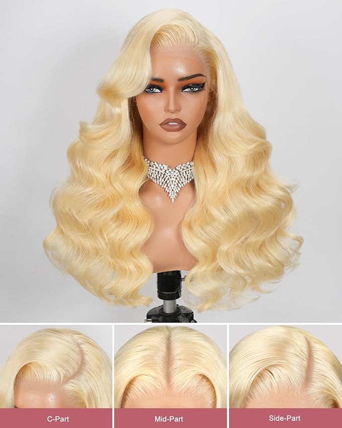 28 Inch 613 13x6 Lace Front Wig Human Hair 180 Density Blonde Wig Human Hair Body Wave 100% Real Human Hair True Length Random Dyeing No Shedding No Synthetics Triple Lifespan 3X