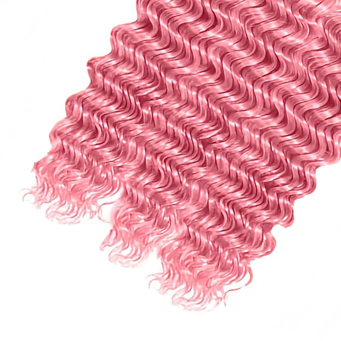 28 30 32 Inch Light Pink Human Hair Bundles Pink Deep Wave Bundles Niegmeag Virgin Soft and Skily Remy Hair Extensions Double Weft Pure Pink Bundle