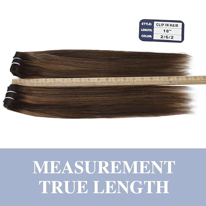 Straight Clip In Hair Extensions Real Human Hair 8Pcs Clip In Balayage Dark Brown to Chestnut Brown Human Hair Extensions with 18Clips Lace Weft 120g 16inch