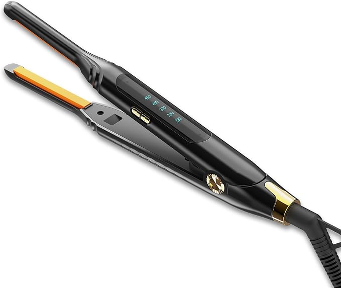 Small Flat Iron 3/10'' Mini Flat Irons for Short Hair,Pixie Cut & Bangs,Pencil Hair Straightener for Edges with LED Display,Travel Hair Straightener with Dual Voltage,Auto Shut Off（Orange）