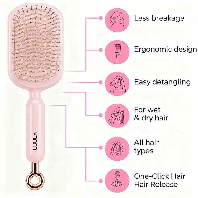 Retractable Cushion Massage Comb for Wet & Dry Hair, Anti-Static Self Cleaning Hair Brush for All Hair Types, Soft Bristles, Easy Eliminates Knots, Detangling Hairbrush for Women Men (Blue + White)