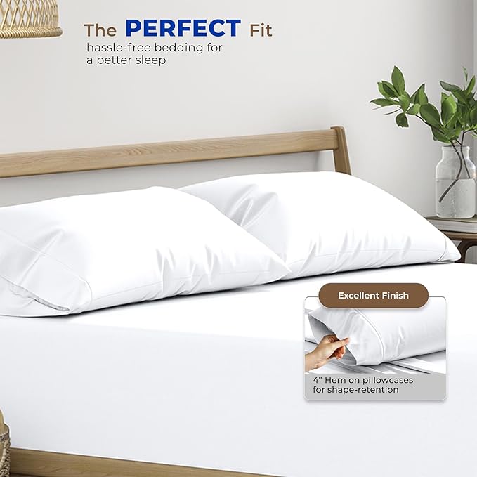 THREAD SPREAD 100% Egyptian Cotton Pillow Cases - High Thread Count White King Pillow Cases Pack of 2, Soft Cooling & Breathable Extra Long Staple Sateen Weave Cotton Pillowcases for King Pillows