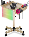 Salon Rolling Tray on Wheels with Adjustable Height - Salon & Spa Service Tray for Hair Stylist, Tattoo & Dental Use (Gold)