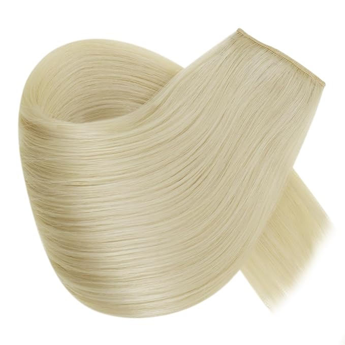 RUNATURE Wire Hair Extensions, Bleach Blonde Human Hair Extensions with Fish Line, Secret Clip in One Piece Extensions, Natural Remy Hair, Can Be Styled, 20 Inch 100g #24