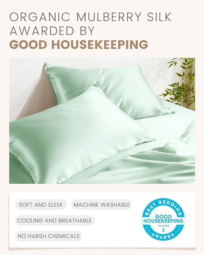 THXSILK Mulberry Silk Pillowcase for Hair and Skin, 100% Mulberry Silk Bed Pillowcase, Hypoallergenic Soft Breathable Silk Pillow Case with Hidden Zipper, King Pillow Case 20"x36", Turquoise Green