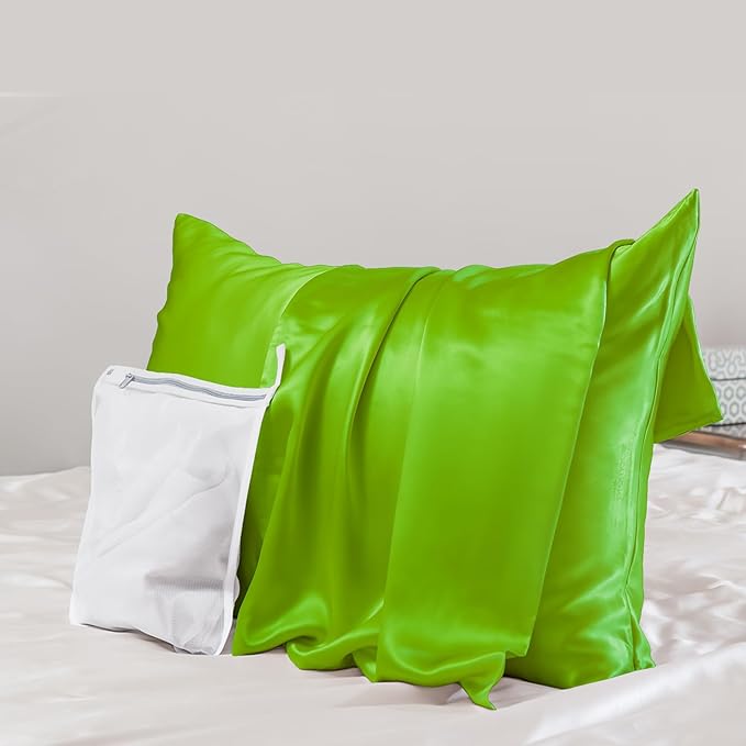 PROMEED 23 Momme Silk Pillowcase for Hair and Skin, Both Sides Upgraded Grade 6A+ Mulberry Silk Pillow Case with Zipper, Cooling Pillow Cases for Hot Sleepers (Standard 20"x26", Green)