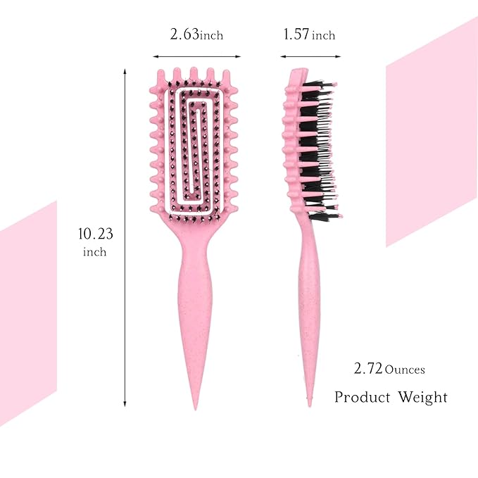 Curl Defining Brush for Curly Hair, Flexi Vented Brush for Faster Drying Hair, Detangling and Shaping to Reduce Pulling (Pink)
