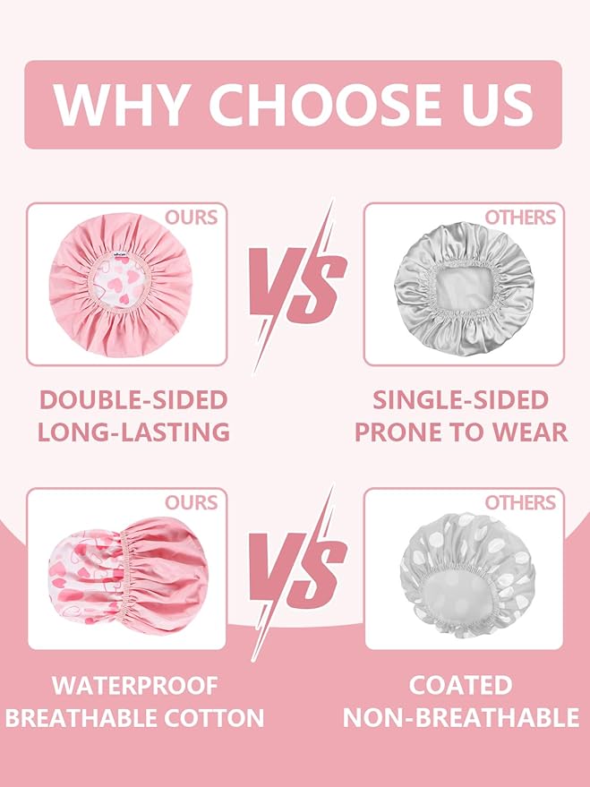 Years Calm Shower Caps For Women Reusable Waterproof，Pattern And Solid Color Dual-Layer Design For Dual-Layer Usable，Protects Hair In Shower, Spa, Cooking, Clean & Travel (Pink, Extra Large)