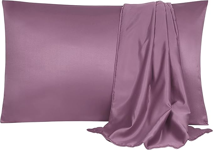 uxcell 2 Pack Silk Satin Pillowcase for Hair and Skin, Cool, Silky, Soft Breathable Pillow Cases Standard Size 20x26 Inch Sateen Pillowcase Mauve with Envelope Closure