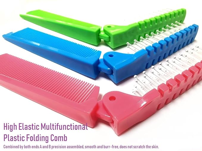 3pcs Hair Brush Set - Folding Travel Brush, Fine Tooth Pocket Comb, Massage Head & Baby Braiding Brush for Kids and Adults in Green/Pink/Blue