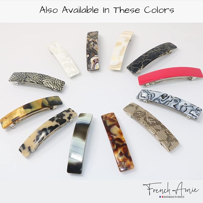 French Amie Oblong Handmade 3.5" Celluloid Automatic Hair Clip Barrette French Hair Clip for Girls Strong Hold Hair Clips for Women No Slip Durable Paris Hair Accessories, Made in France (Grey Magma)