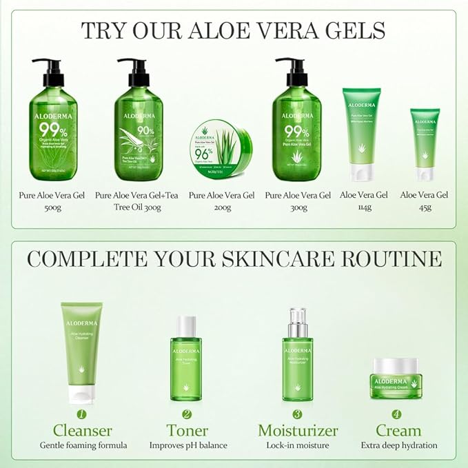 Aloderma 99% Organic Aloe Vera Gel for Face Made within 12 Hours of Harvest, Natural Hydrating Pure Aloe Vera Gel for Soothing Skincare, Moisturizing Aloe for Skin, Face, Sensitive Skin, 4oz - 3ct