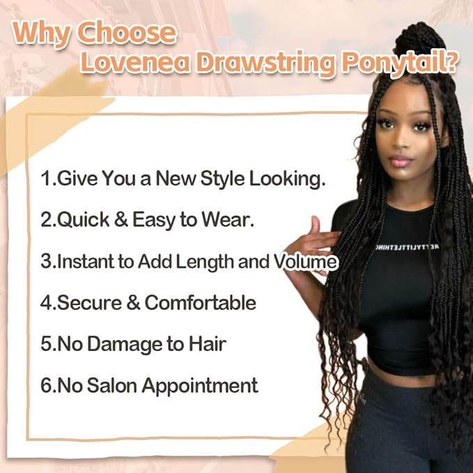 Drawstring Ponytail for Women Boho Box Braids with Long Wavy Hair Ponytail Extension Synthetic Hair Extensions Ponytail for Daily Use (30#, 18 Inch)