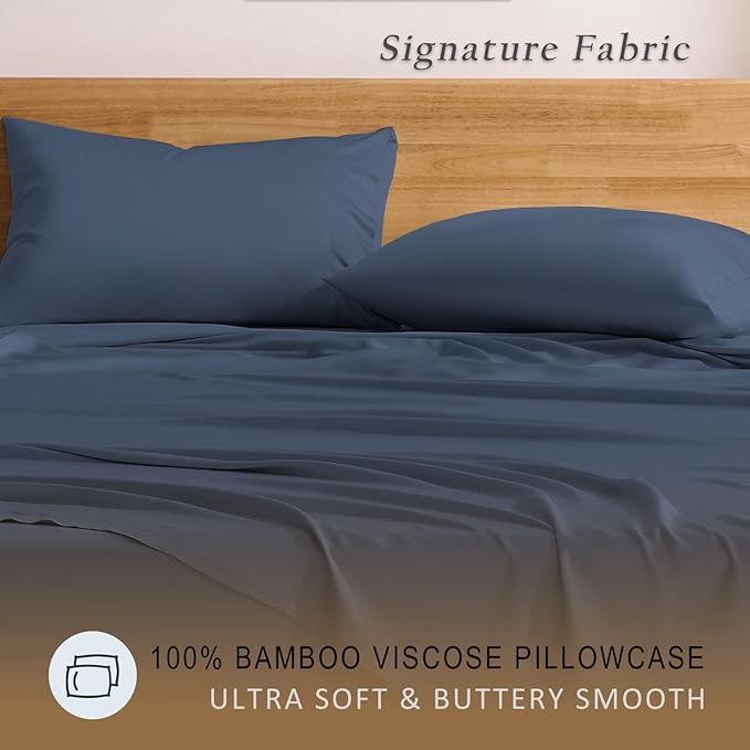 TOSMO Luxury Pillow Case Set of 2-100% Viscose Derived from Bamboo - Oeko-TEX, Silky Soft, Breathale & Cooling Pillow Cases with Envelope Closure (Standard, Slate)