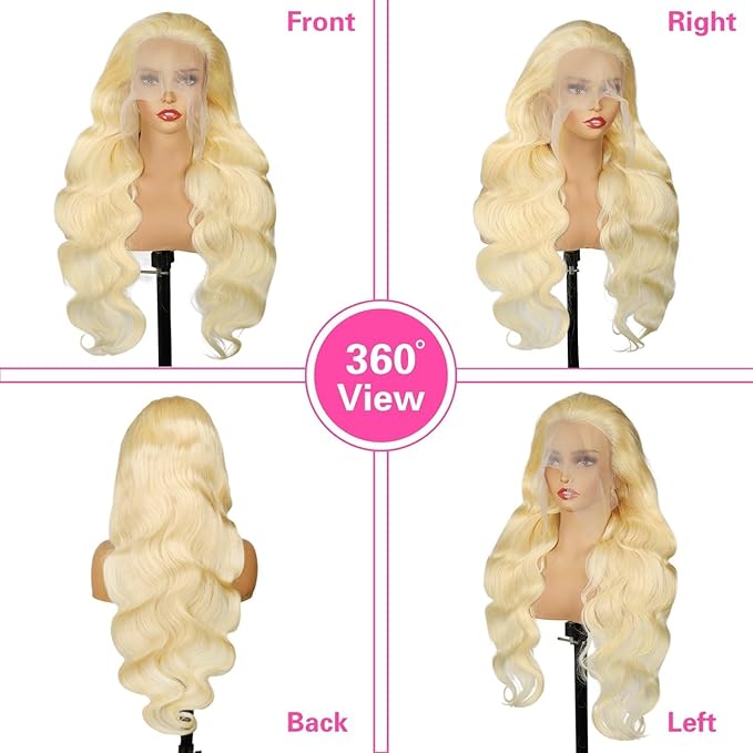613 Lace Front Wig Human Hair 200 Density Full & Thick 13x6 HD Transparent Lace Body Wave 613 HD Lace Frontal Wig Pre Plucked With Baby Hair Blonde Wigs for women 34 Inch