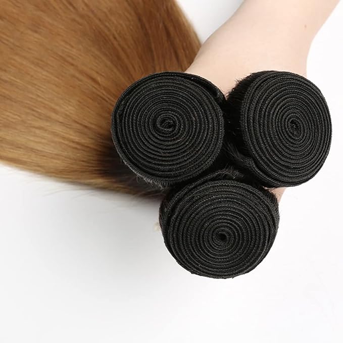 Blonde Bundles Human Hair Ombre Straight Bundle Niegmeag Brazilian Virgin Remy Hair 3 Bundles 18 20 22 Inch 2 Tone Black and Honey Blonde Straight Bundle Double Weft Hair Weave 300g