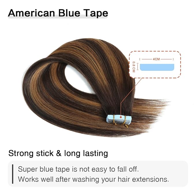 SUYYA Tape in Hair Extensions Human Hair Balayage Darkest Brown to Light Brown 18 Inch 50g/pack 20pcs Straight Seamless Skin Weft Tape in Real Human Hair Extensions(18inch #P2/8/T2)