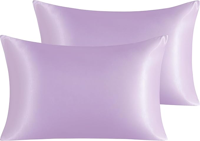 NTBAY 2 Pack Satin Queen Pillowcases for Hair and Skin, Luxurious and Silky Pillow Cases with Envelope Closure, 20x30 Inches, Light Purple