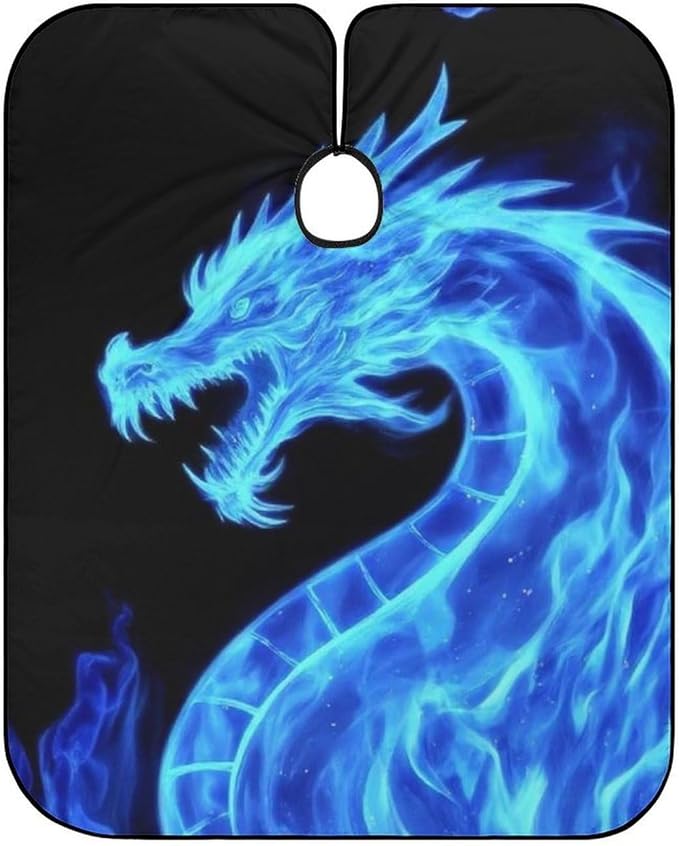 Professional Haircut Salon Cape Hair Cutting Barber Cape for Men Women Blue Fire Flames Dragon