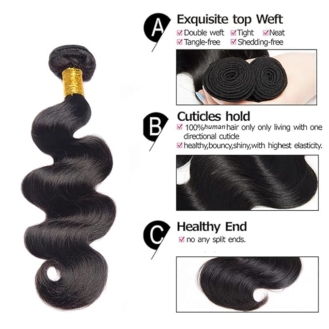 Bundles Human Hair Color 1B Body Wave Bundle Brazilian Virgin Soft and Silky Remy Hair 3 Bundles 16 18 20 Inch Double Weft Natural Black Body Wave Bundle Hair Weave 300g