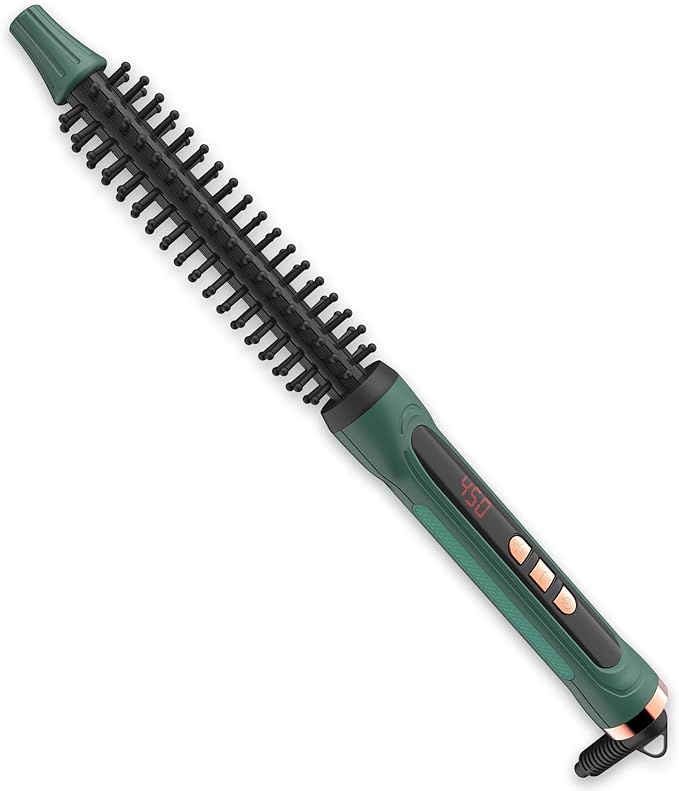 Mini Thermal Round Brush, 0.35 Inch Barrel Volume Heat Styling Brush for Men and Women Short Thin Curly Straight Hair, Heated Curling Iron,12 Temperature Setting (0.95 Inch with Bristles)