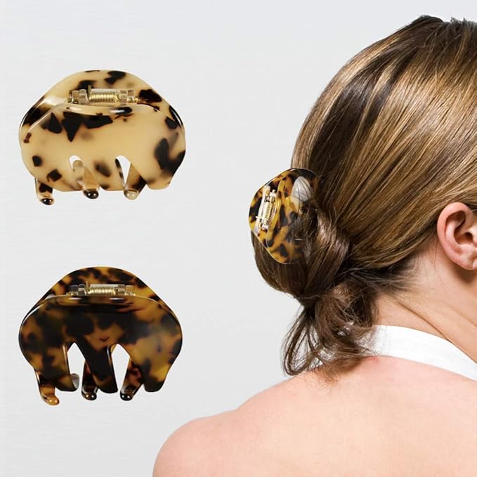 4 Pack 2.1 Inch Hair Claw Clips Tortoise Shell Cellulose Acetate Resin Hair Barrettes Medium French Design Hair Jaw Leopard Print Fashion Hair Styling Accessories for Women Girls