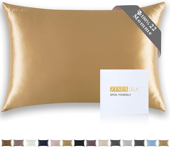 ZIMASILK 22 Momme Silk Pillowcase for Hair and Skin - 100% Pure Mulberry Silk with Hidden Zipper, Grade 6A Luxury Pillow Case for Women, Soft & Durable, Gift Box (King 20"x36" Golden)