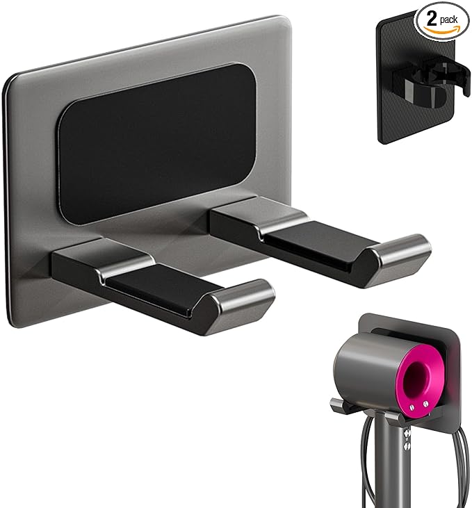 Hair Dryer Holder, Hair Dryer Holder Wall Mounted,New Upgrade Stainless Steel Self Adhesive Blow Dryer Holder Rack for Most Hair Dryers