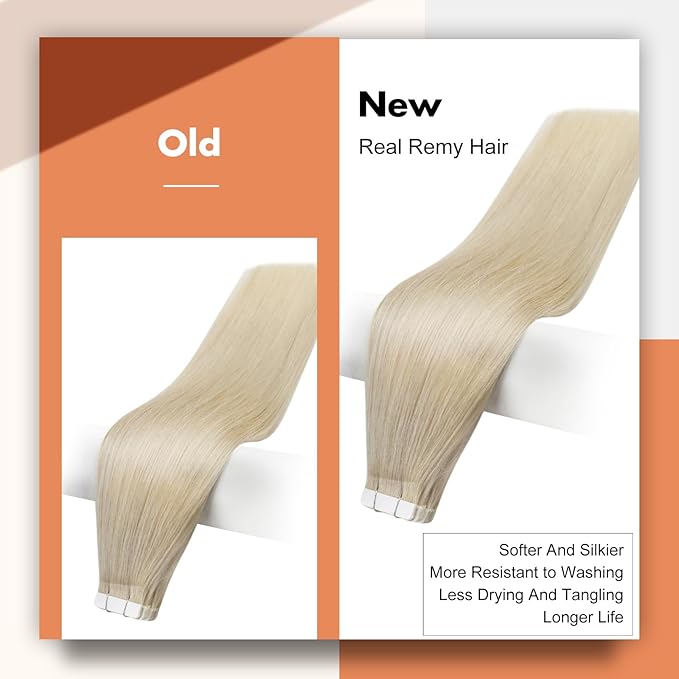 Full Shine Blonde Tape Hair Extensions Real Human Hair Color 613 Tape in Extensions Human Hair 26Inch Long Straight Extension Seamless Skin Weft for Women 50G Remy Brazilian Soft Extension 20Pcs