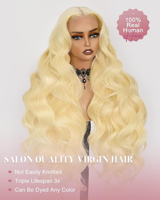 Alididi 613 Lace Front Wig Human Hair 13x4 Blonde Body Wave Hd Transparent Lace Frontal Wigs Human Hair Pre Plucked With Baby Hair 180% Density Blonde Glueless Wigs Human Hair 32 Inch
