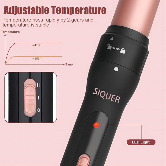 3 in 1 Curling Wand Set - SIQUER Hair Waver Curling Iron for Women with 3 Interchangable Ceramic Beach Waves Wands 1/2 Inch to 1 1/4 Inch Fast Heating Up Hair Curler with Box (Rose, Black)