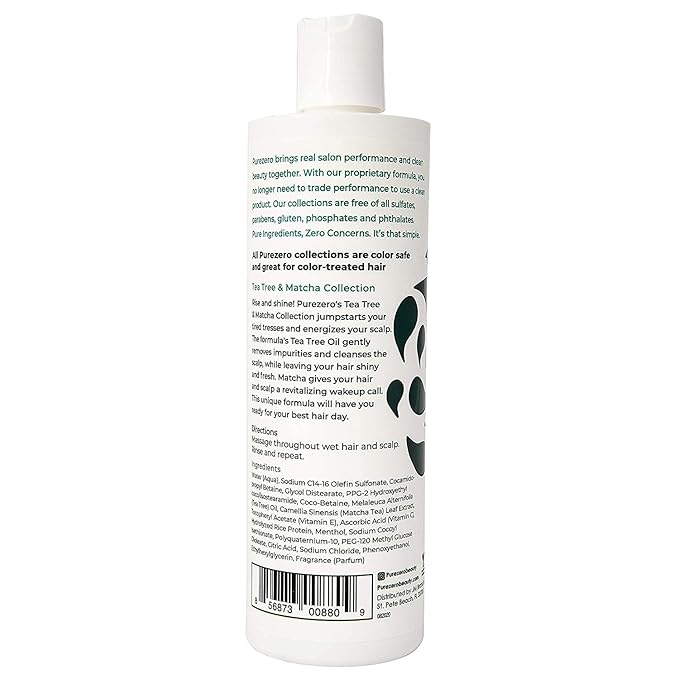 Purezero 20 oz Tea Tree & Matcha Shampoo and Conditioner Set - Nourishing & Invigorating Scalp Treatment - Zero Sulfates, Parabens, Dyes Vegan and Cruelty Free