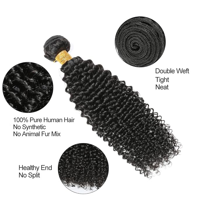 Curly Bundles Human Hair Natural Black Kinky Curly Bundles 28 Inch Niegmeag Virgin Soft and Silky Remy Hair Extensions Color 1B Kinky Curly Bundle Double Weft Hair Weave
